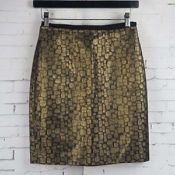 ANN TAYLOR LOFT METALLIC GOLD & BLACK DESIGN SKIRT SIZE 00P - Picture 1 of 7